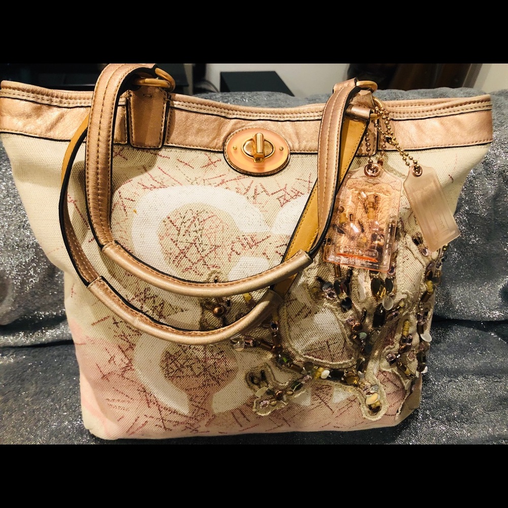 AUTHENTIC COACH AUDREY CORAL CANVAS TOTE PURSE BAG